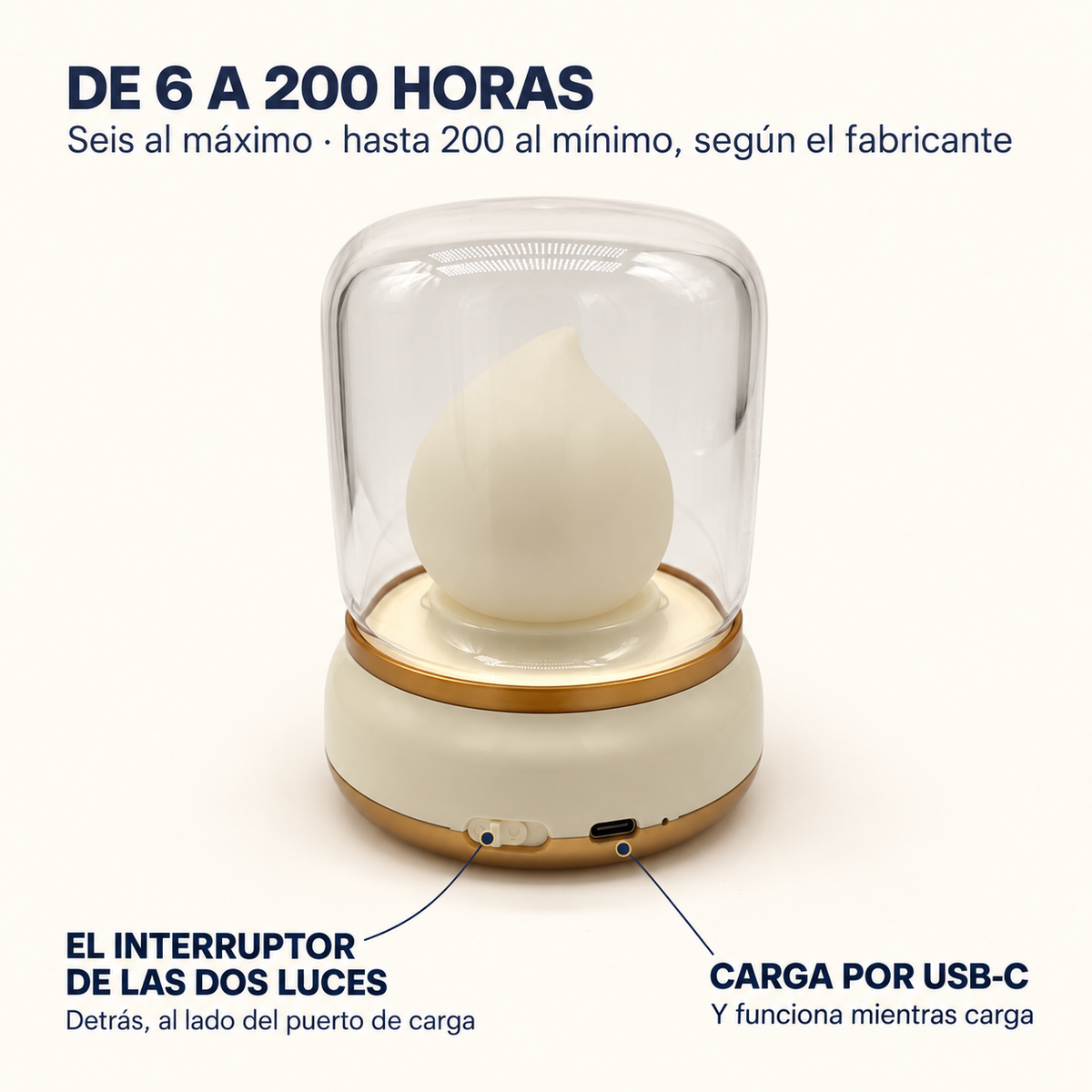 Clamiro · Lámpara de mesilla recargable, con rueda para graduar la luz