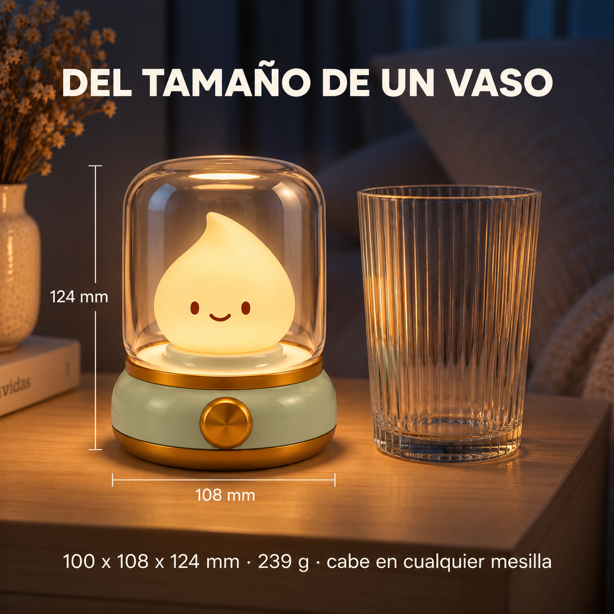 Clamiro · Lámpara de mesilla recargable, con rueda para graduar la luz